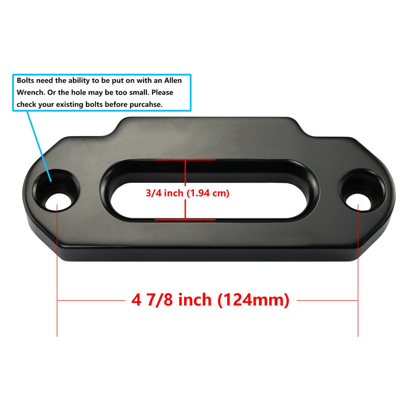 Ucreative Aluminum Hawse Fairlead for ATV 2000-3500 LBs Winch 4 7/8" (124mm) Mount Glossy (Black) Blck 4 7/8 Inch (124 mm) Bolt Centers
