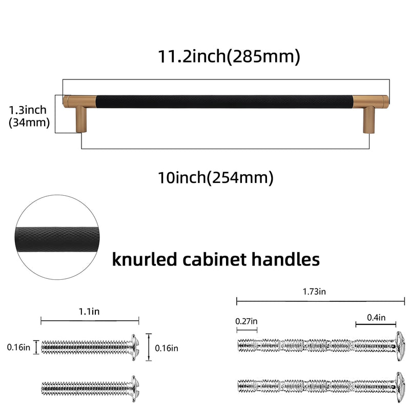10 Pack 10 Inch Black and Champagne Bronze Kitchen Cabinet Handles 10'' Hole Center(254mm)