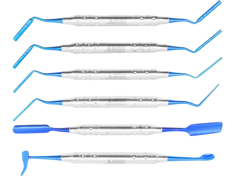ARTMAN INSTRUMENTS Implant Bone Graft Carrier Titanium Coated Pluggers and Packer, Set of 6 Dental Instruments for Bone Grafting Procedures, High-Quality Stainless Steel