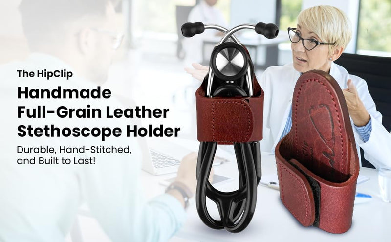 The HipClip – Handmade Leather Stethoscope Holder (Brown) Full Grain Leather