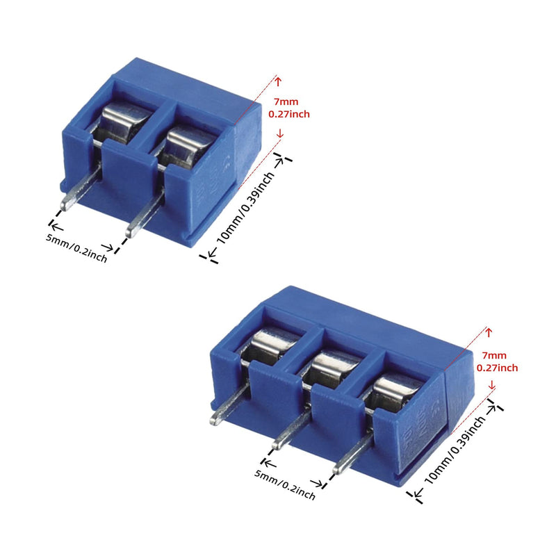 BOJACK Blue 5MM 2-Pin & 3-Pin Pitch PCB Mount Screw Terminal Block Connector for Arduino and Home Electronics Projects (Pack of 70)