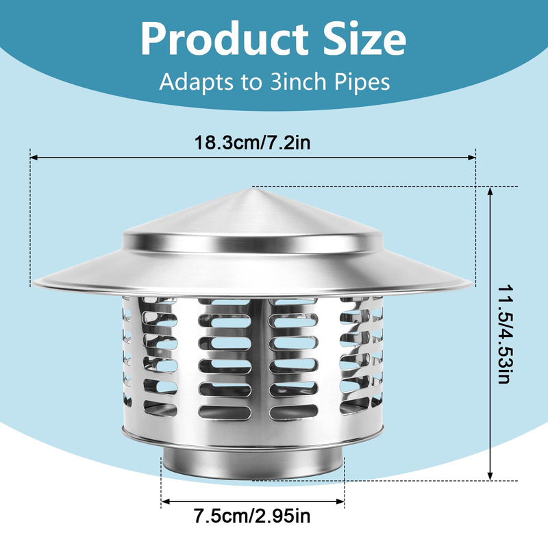 Stainless Steel Chimney Caps Cover for Outside (3 in, Silvery) 3 inch