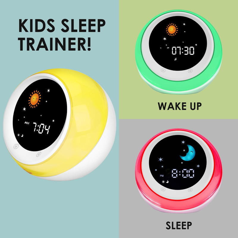 I·CODE Time to Wake Alarm Clock for Kids, Children's Sleep Trainer, Kids Wake Up Light, Sleep Sound Machine, Ideal Gift for Toddlers White