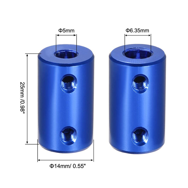 uxcell 5mm to 1/4 Inch Bore Rigid Coupling Set Screw L25XD14 Aluminum Alloy,Shaft Coupler Connector,Motor Accessories,Dark Blue,4pcs 5mm to 6.35mm