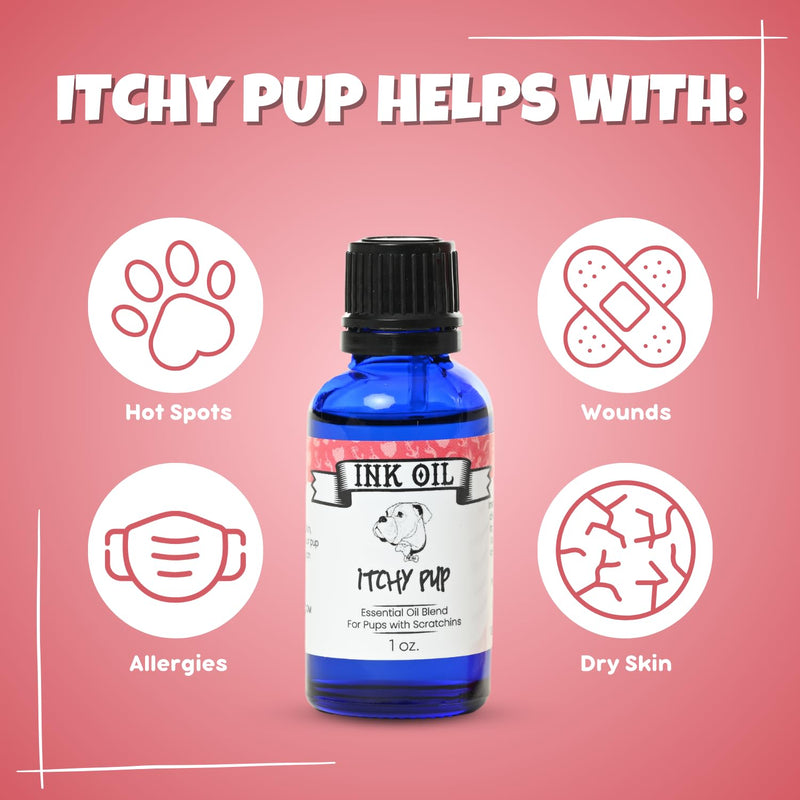 Ink Oil Itchy Pup | Itch Relief Supplement for Dogs | Calms & Soothes Rashes, Dry Skin & Insect Bite | 100% Natural Liquid Drop Pet Health Skin Care | Fast Skin Relief Therapeutic Essential Oil - 1 oz - PawsPlanet Australia