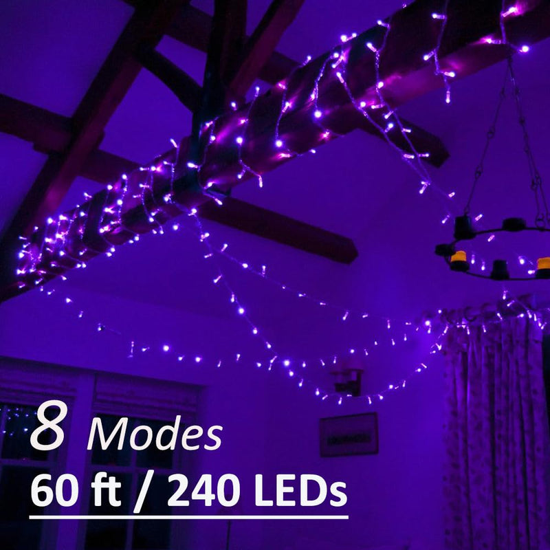 Solhice 60ft Black Light String Lights for Glow Party, 240 LEDs Blacklights Christmas Fairy Lights with Remote Plug in for Bedroom Birthday Party Indoor Décor