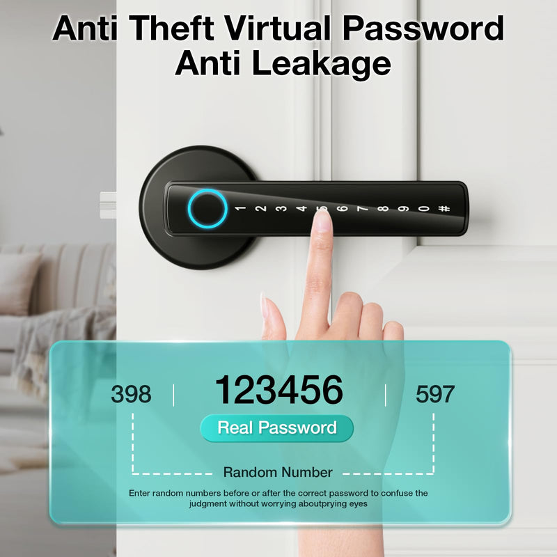 Fingerprint Door Lock with 2 Keycards & App Control – 5-in-1 Smart Door Knob for Bedrooms, Keys & Code, Store 50 Fingerprints Stainless Steel