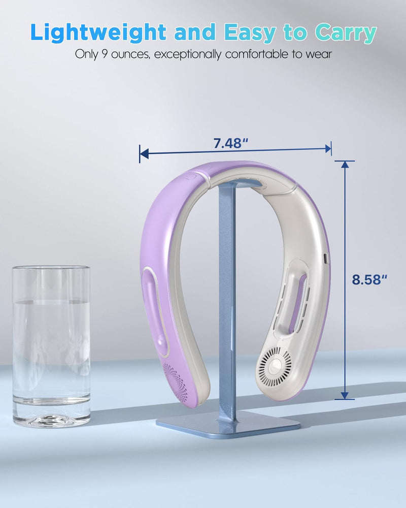 Hotsales Neck Fan, Hands Free Bladeless Neck Fans Portable Rechargeable, 360° Cooling Neck Fan, 4 Speeds, Quiet, 5200 mAh Battery Operated USB Wearable Personal Fan Gifts for Women, Travel, Outdoor Pure Purple