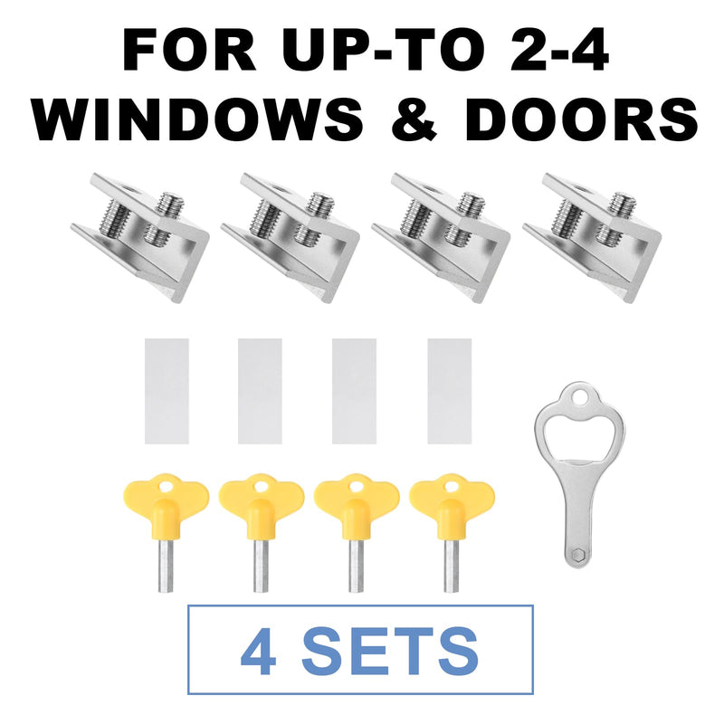 Sliding Window Locks,Window Locks for Horizontal Sliding Windows,Window Security Lock with Key,Adjustable Aluminum Easv to Install Window Stopper,Window Locks for Up and Down Windows (4 Sets Silver) 4 Set Double