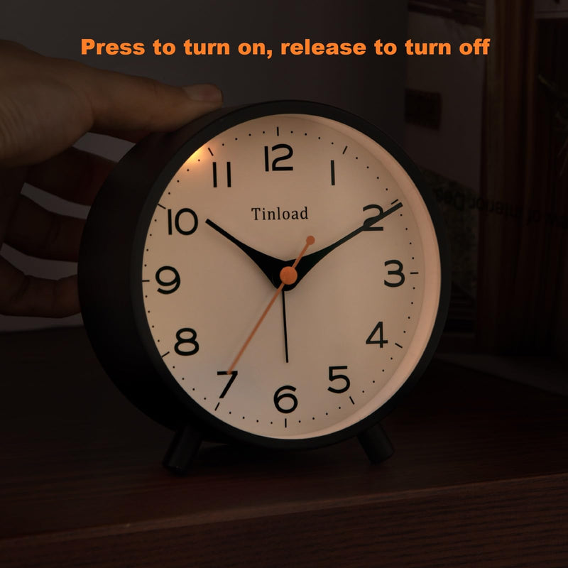 4.5" Antique Retro Analog Alarm Clock, Small Silent Bedside Desk Clock,Lighted on Demand, Battery Operated, Snooze, for Living Room, Bedroom, Bedside(Black) R-black