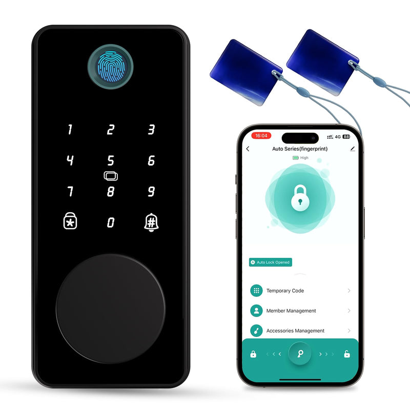 Smart Deadbolt Door Lock with Keypad,Fingerprint Door Lock,Keyless Entry Electronic Door Lock, Auto Lock&One Touch Lock, App Control 8 digits-Glossy Black