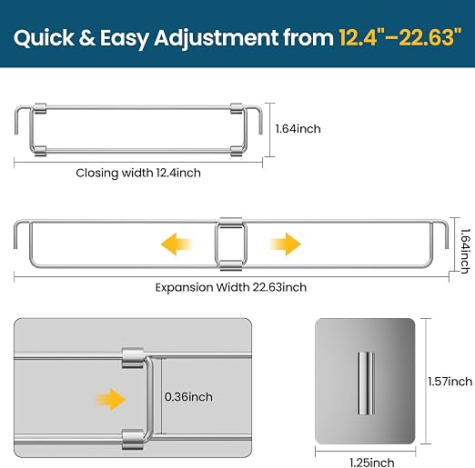 RV Refrigerator Adjustable Tension Rods Set 12.5-22.3 Inch Refrigerator Bar, 4-Pack with Anti-Slip Pads, Stainless Steel