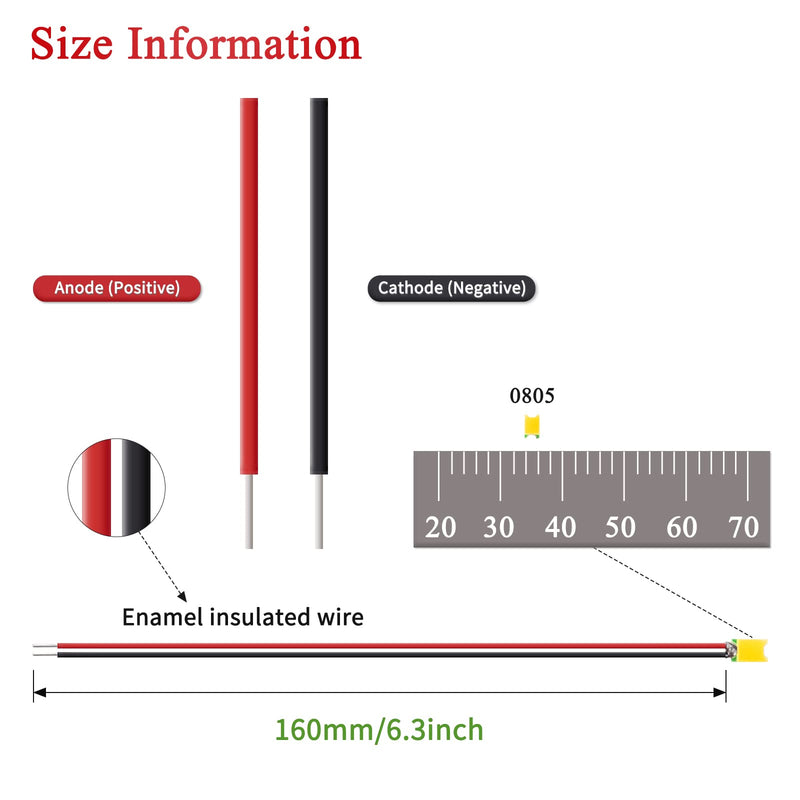 DiCUNO 20pcs Pre-Wired SMD 0805 Light Emitting Diodes, Pre-soldered Micro LED for DIY, Science Projects, Wire Length 16cm (6.3"), Colors: Warm White