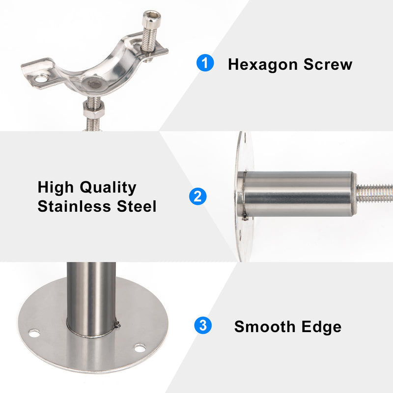 Kodilin 4PCS 304 Stainless Steel Wall Mount Ceiling Mount Pipe Supports,Suitable for OD Pipe 1"(32-34mm),Adjustable Height 50-100mm,Adjustable Pipe Strap Clamp with Screws 1"(32-34mm)