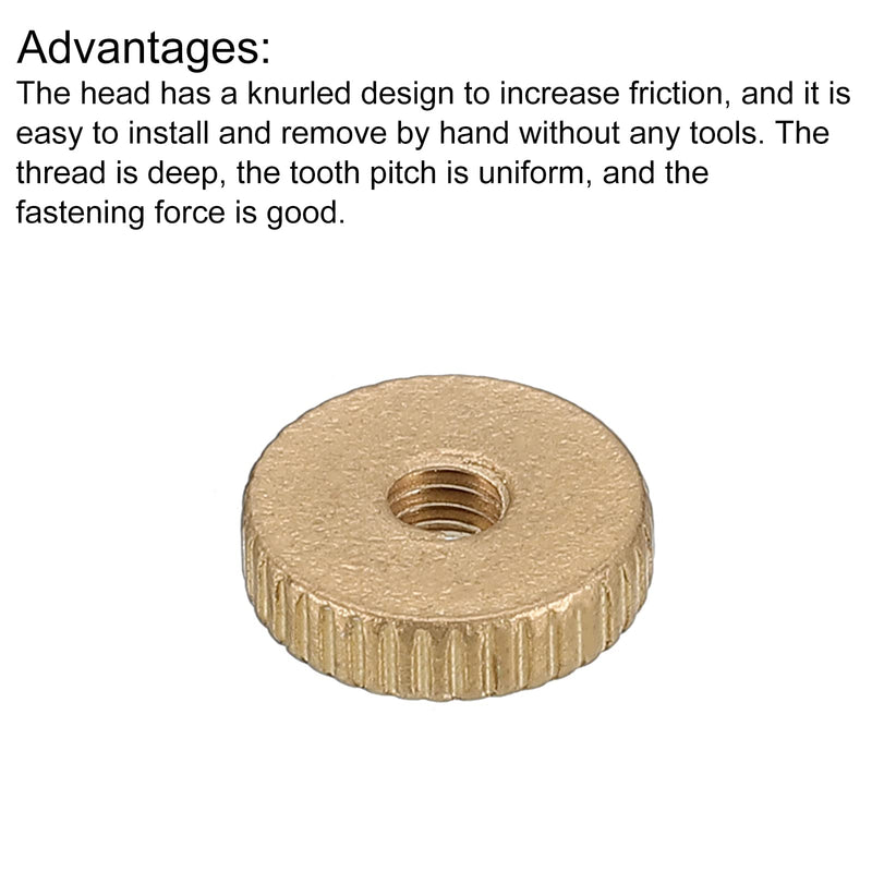 uxcell Knurled Thumb Nuts, 10pcs M4 x D12mm x H3.5mm Brass Knurled Nut Flat Head Through Hole Lock Adjusting Nuts for 3D Printer Parts M4 x 12mm x 3.5mm 10