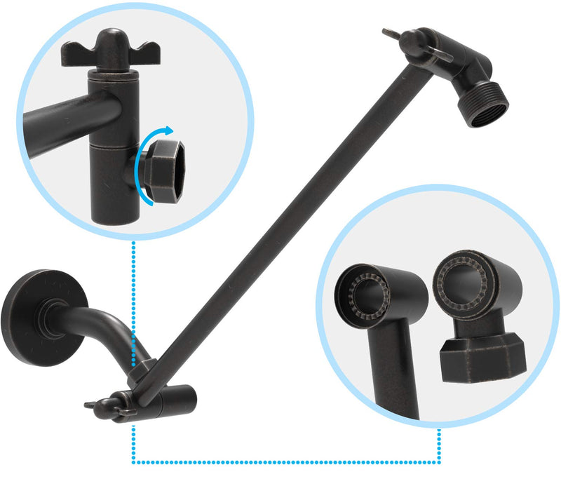 16-Inch Extra Long Shower Extension Arm. Solid Brass. Height/Angle Adjustable With a Unique Locking Gear for a Perfect Position Every time. Holds All Showerhead Sizes!! 16 Inch Oil Rubbed Bronze