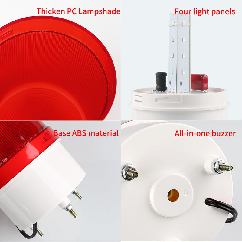 Industrial LED Rotating Warning Light, AC110V Red Strobe Light for Public Emergency Alarms, Siren Light with Volume Adjustment,with Plug, Buzzer (AC110V （Plug, Switch, Volume))