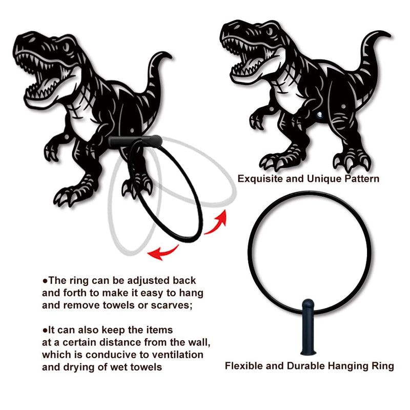 MAYJOYDIY Roar Dinosaur Metal Towel Ring Tyrannosaurus Rex Towel Holder Jurassic Animals Bath Towel Ring Black Art Towel Rack for Bathroom Kitchen Towel Hanger Home Decors Gift