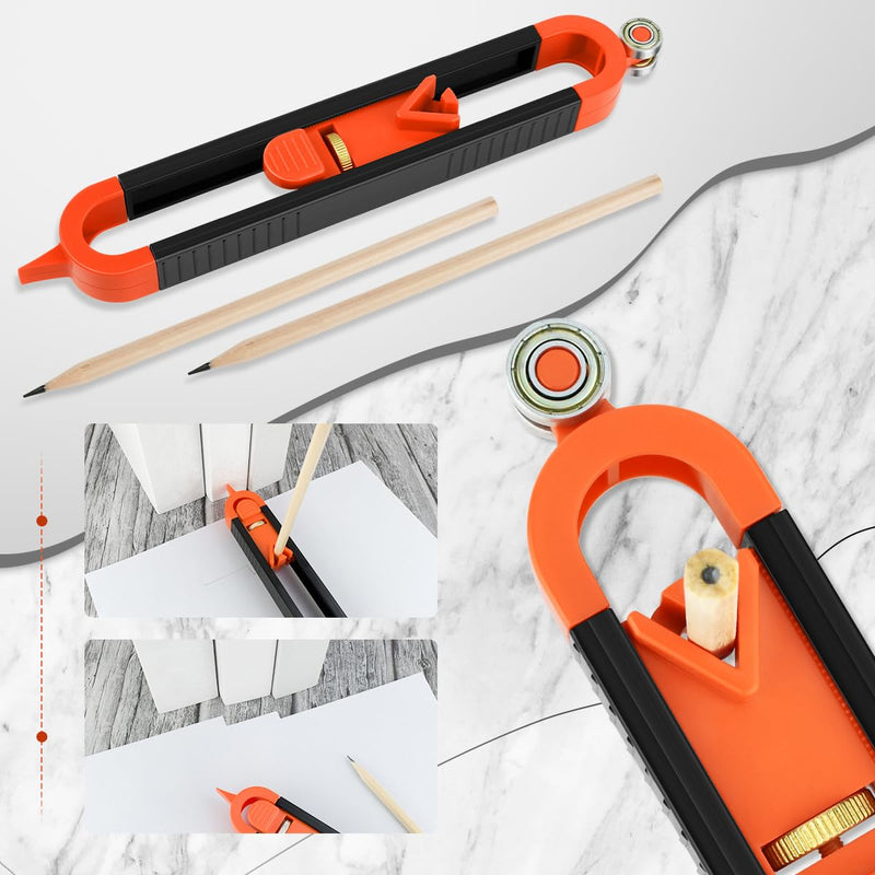 1 Pack Precise Contour Scribe Tool with 2 Pencil, Upgrade Contour Measuring Tool with Adjustable Lock for Woodworking Finish Carpenter, DIY Handyman, Construction