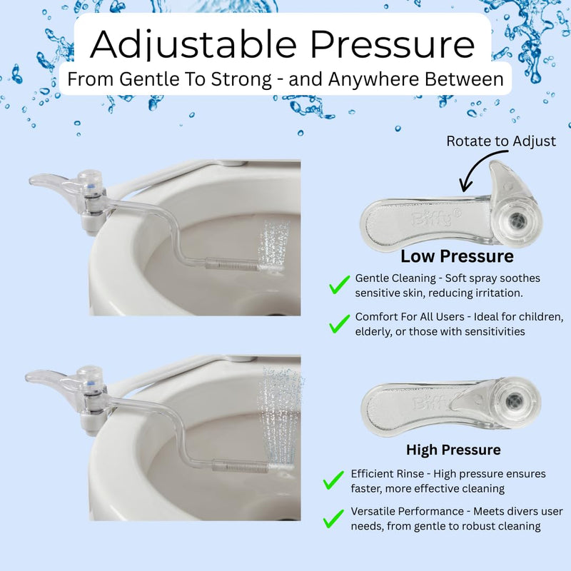 The BIFFY Classic Bidet Attachment- Physician Designed & Clinically Tested, Self-Cleaning, 8-Stream Spray with Adjustable Pressure and Pattern, Non-Electric, Assembled in USA Universal Classic (Standard, Round, Elongated Toilets)