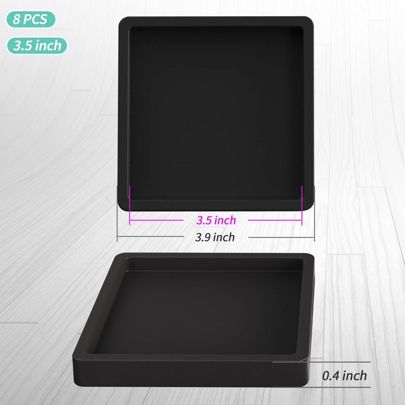 Rubber Furniture Cups Pads Non Slip 8 Pcs 3.5''Square Furniture Coasters Couch Bed Leg Protectors for Hardwood Floors 8Pcs Black 3.5x3.5