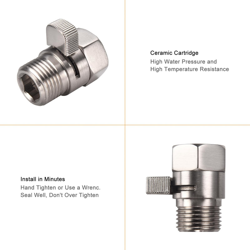 Brushed Nickel Water Flow Control Valve, 1/2" Shower Head Flow Control, Brass Shut Off Valve for Handheld Shower, Water Pressure Regulator Replacement Brushed Nickel
