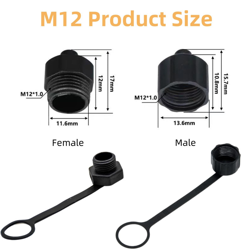 MerciL 10PCS M12 Connector Dust Cover, M12 Socket Panel Mount Dust Thread Cap Plastic Screw Caps, Screw Waterproof Lid Plug Protection Cap for Panel-Mount Sockets (for Female)