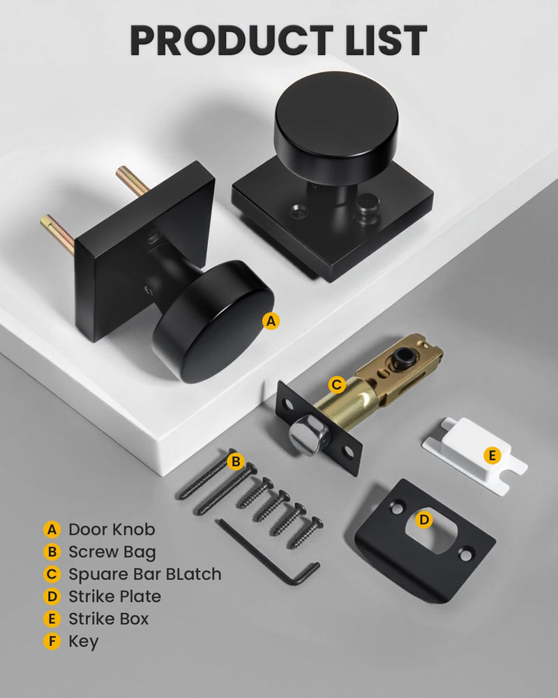 Goldenwarm Matte Black Privacy Door Knob for Interior Doors, Zinc Alloy Black Door Knob Interior for Bedroom & Bathroom, Keyless Lock with Emergency Release, Adjustable & Reversible - 1 Pack