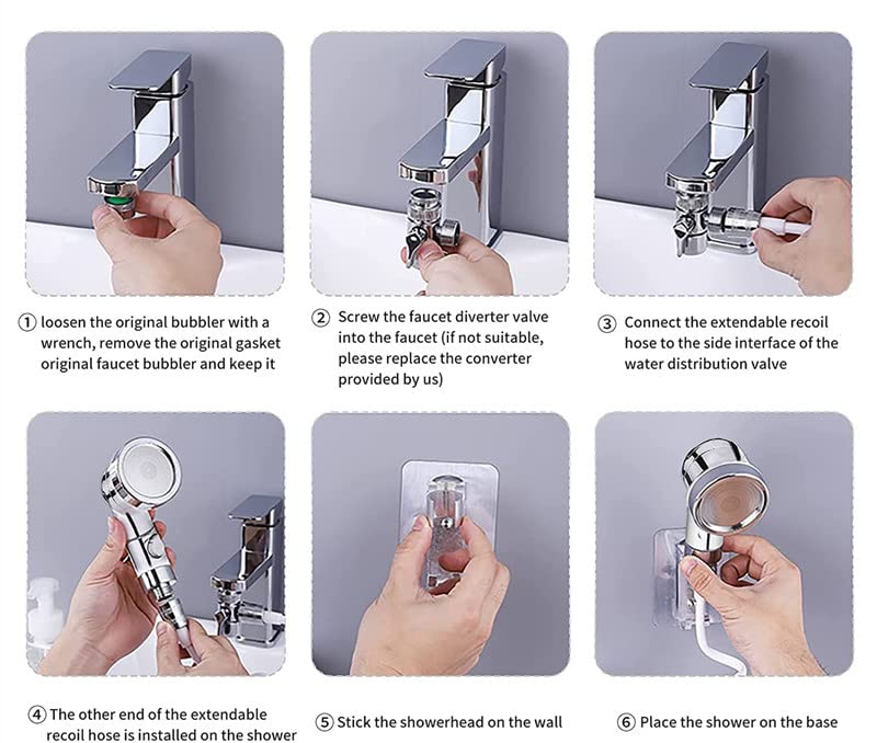 Sink Faucet Hose Sprayer Attachment, Handheld Shower Faucet Diverter, 3-Gears Water Outlet Mode and a Water Stop Function Hose Shower Set for Kitchen Faucet, Bathroom, Laundry Room,Pet Bathing