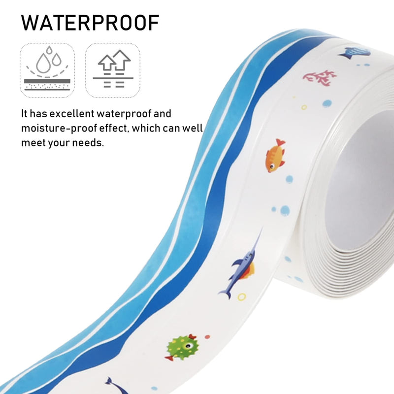 Housoutil Caulk Strip Tape Shower Sealant Strip Self Adhesive Caulking Sealing Tape for Kitchen Bathroom Sink Countertop Toilet Bathtub Sea Animal Pattern Sky-blue