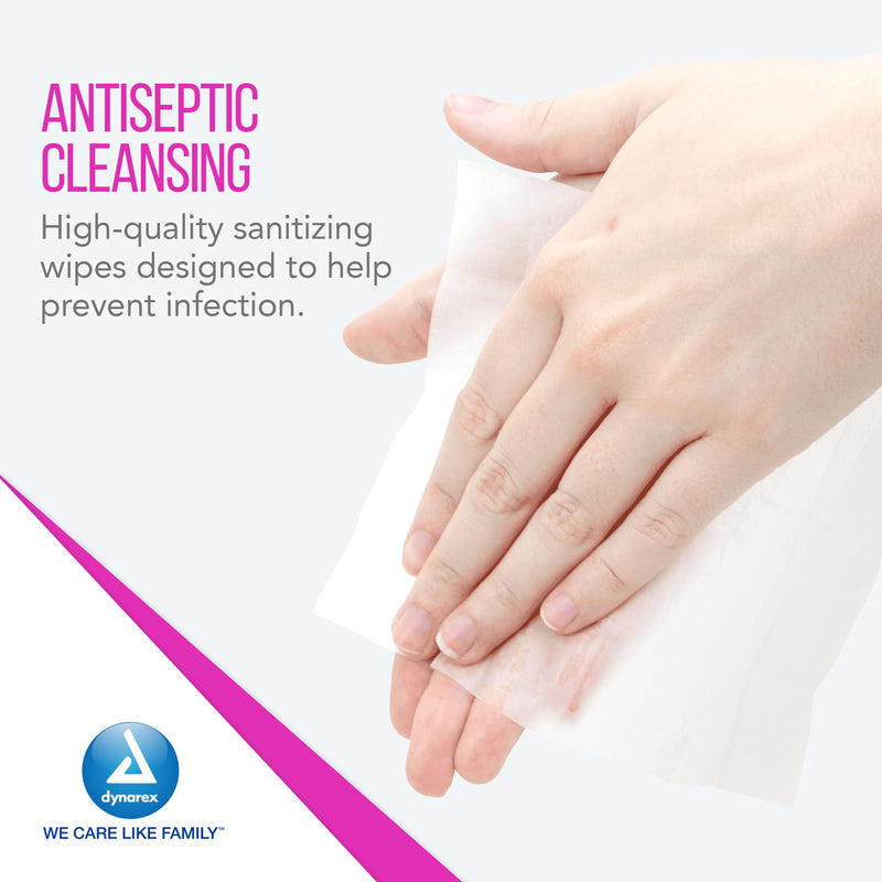 Dynarex BZK Antiseptic Towelettes, Moist Sanitizing Towelettes Designed to Help Clean Minor Wounds, 5" x 7", Disposable & Individually Wrapped, 1 Box of 100