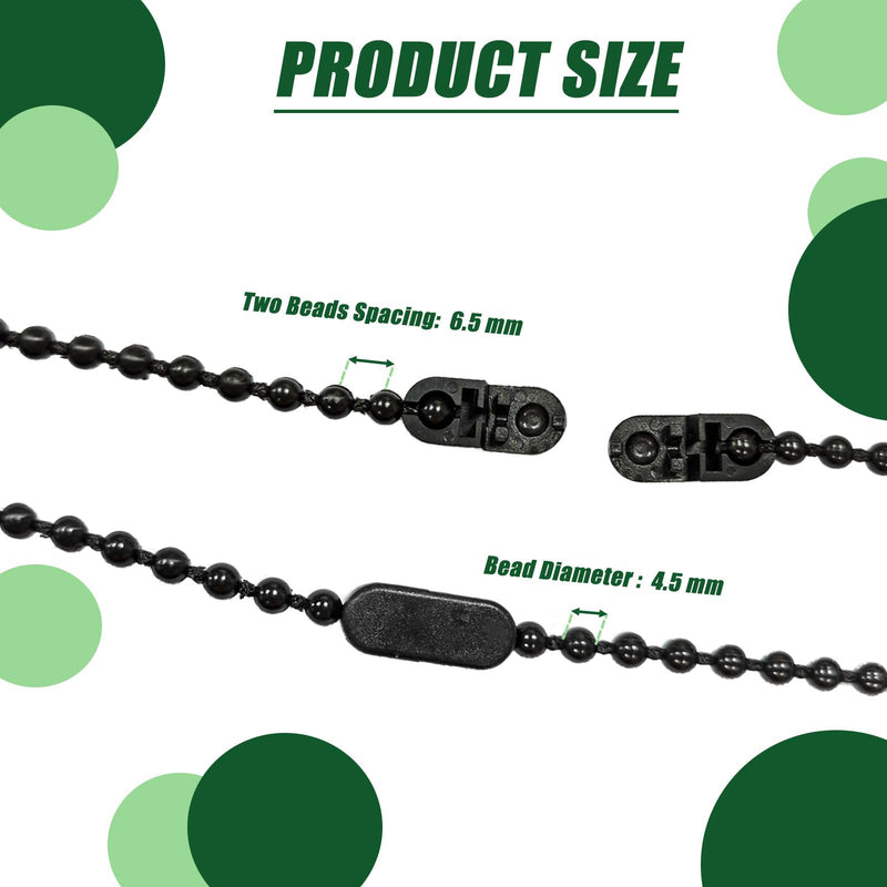 Plastic 10 Meters Blinds Beaded Chain Cord - Vertical Roman Roller Shade Blind Ball Chain Repair with 10 pcs Connector Clips Thickened Version (Black) Black