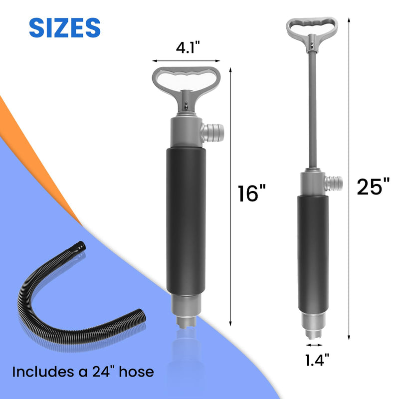 Manual Bilge Pump with Hose - Handheld Water Pump for Kayaks, Canoes & Boats, Emergency Dewatering Tool, 1 Pc