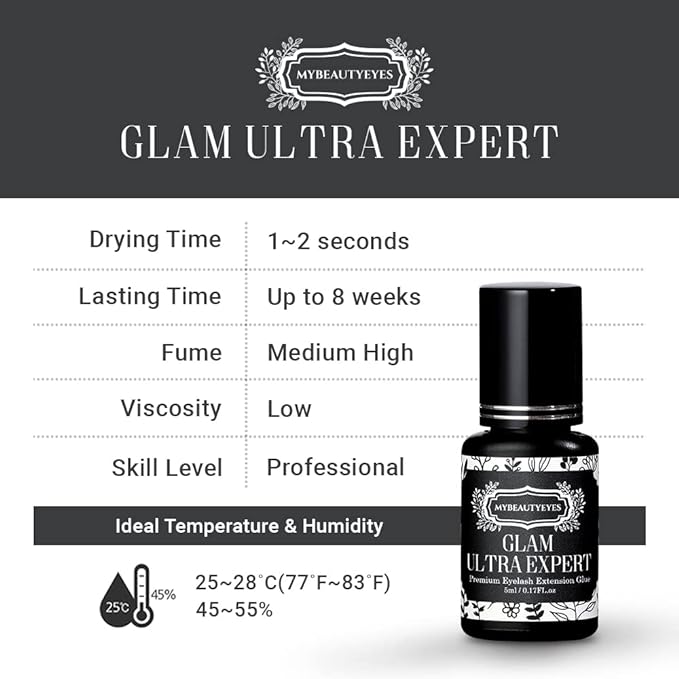 Super strong, super quick-drying eyelash extension glue/Glam Ultra Expert/semi-permanent eyelashes/drying time 1-2 seconds/lasts up to 7-8 weeks/latex free - NewNest Australia