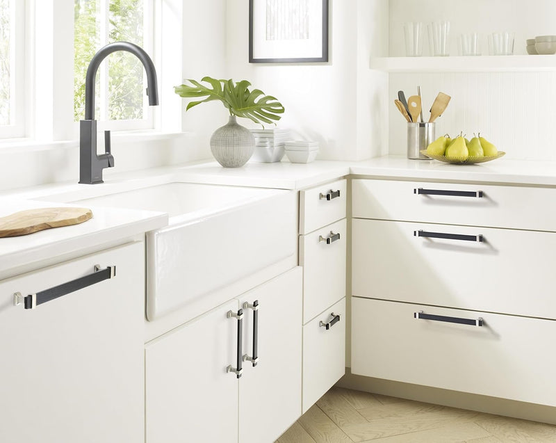 Amerock | Cabinet Pull | Brushed Matte Black/Satin Nickel | 3-3/4 inch (96 mm) Center to Center | Overton | 1 Pack | Drawer Pull | Drawer Handle | Cabinet Hardware