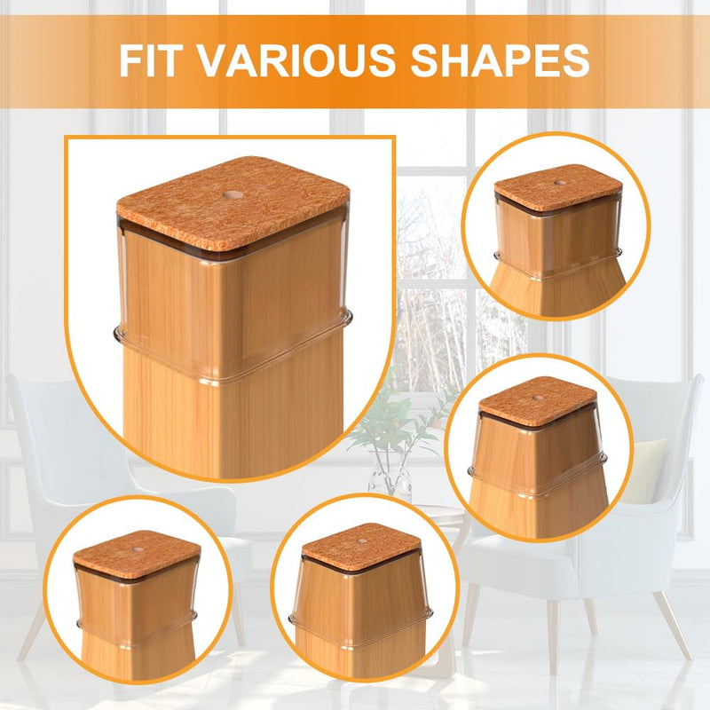 24 Pcs Chair Leg Floor Protectors for Hardwood Floors Rectangle Silicone Covers to Protect Wood Tile Floors Felt Pads Furniture Leg Caps Anti-Scratch Reduce Noise (Fit L:1-1/8" to 1-1/2",W:3/4" to 1") Rectangle S Clear-24pcs