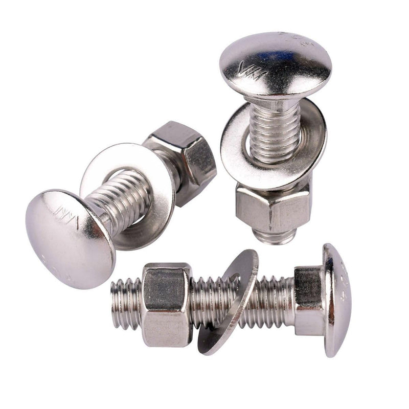 8 Sets 5/16-18 x 2-1/2" Carriage Bolts Screws Round Head Square Neck and Hex Nuts, Flat Washers 304 Stainless Steel 18-8 Full Thread, Silver 5/16-18 x 2-1/2" (8 Sets)
