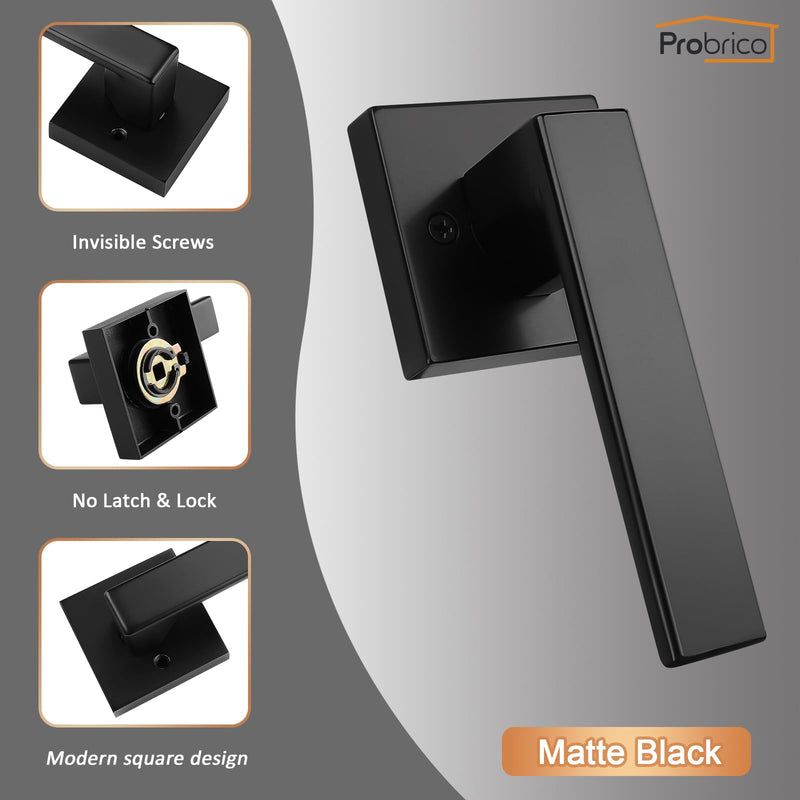 Probrico [Pack of 2 Door Lever Dummy Lever Door Handle for Closets French Doors,Square Dummy Door Lever,Non-Turning Single Side Pull with Black Finish,Easy Installation Pull Only Lever Set Dummy with screws