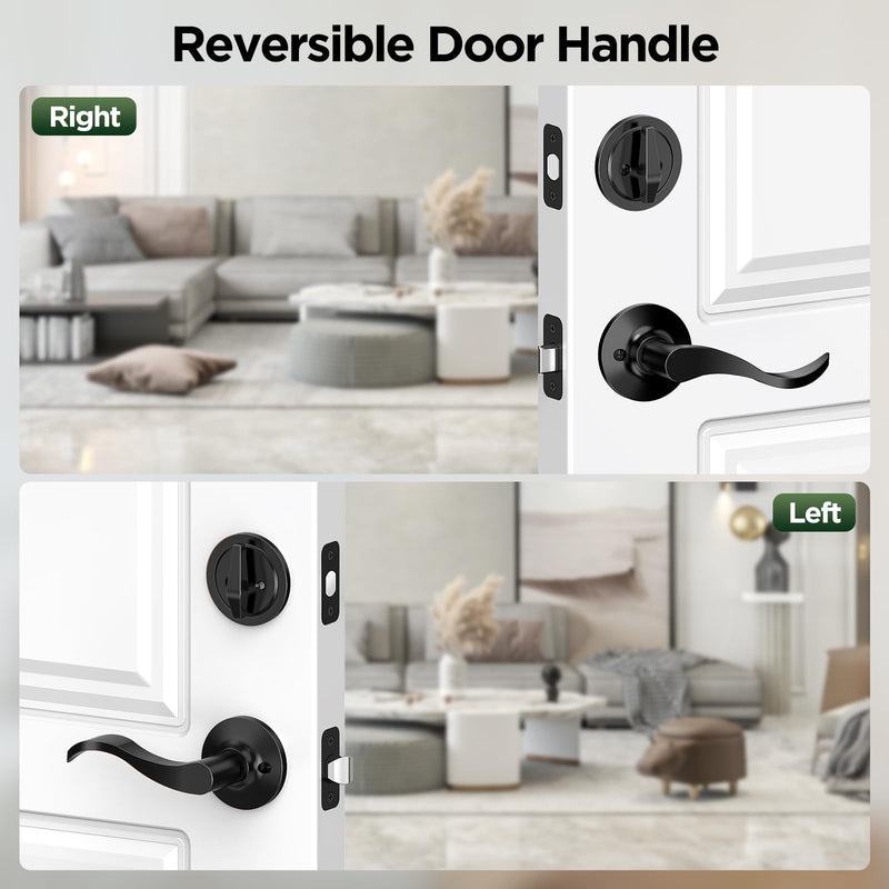 Black Front Door Handle and Deadbolt Set, Classic Lock With Matte Exterior Lever, Reversible Entry for Right & Left Handed Matte Black