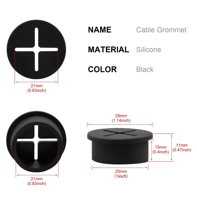 Desk Grommet, 1 Inch Flexible Rubber Grommets, Silicone Cable Cord Grommet Wire Hole Cover for Desk, Table and Other Furnitures(12Pack) 1IN/25mm Black