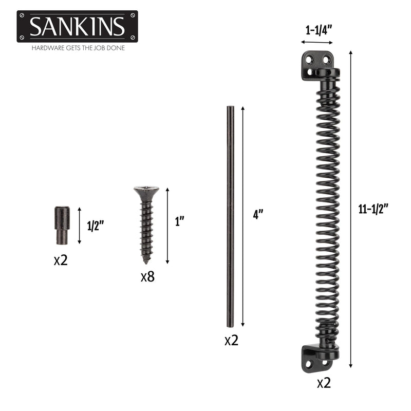 11-1/2" Gate Spring Self Closing Heavy Duty Outdoor Door Spring Automatic Metal Gate Closure Hardware with Adjustable Tool for Wooden and Vinyl Fence, Black, 2 Pcs