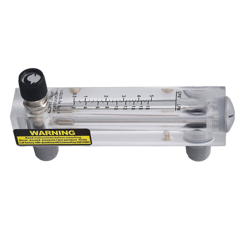 Liquid Flowmeter, Panel Type Water Meter Acrylic Transparent Adjustable Fluid Meter for Measure and Control The Rate of Liquid Medium, 0.5-5GPM
