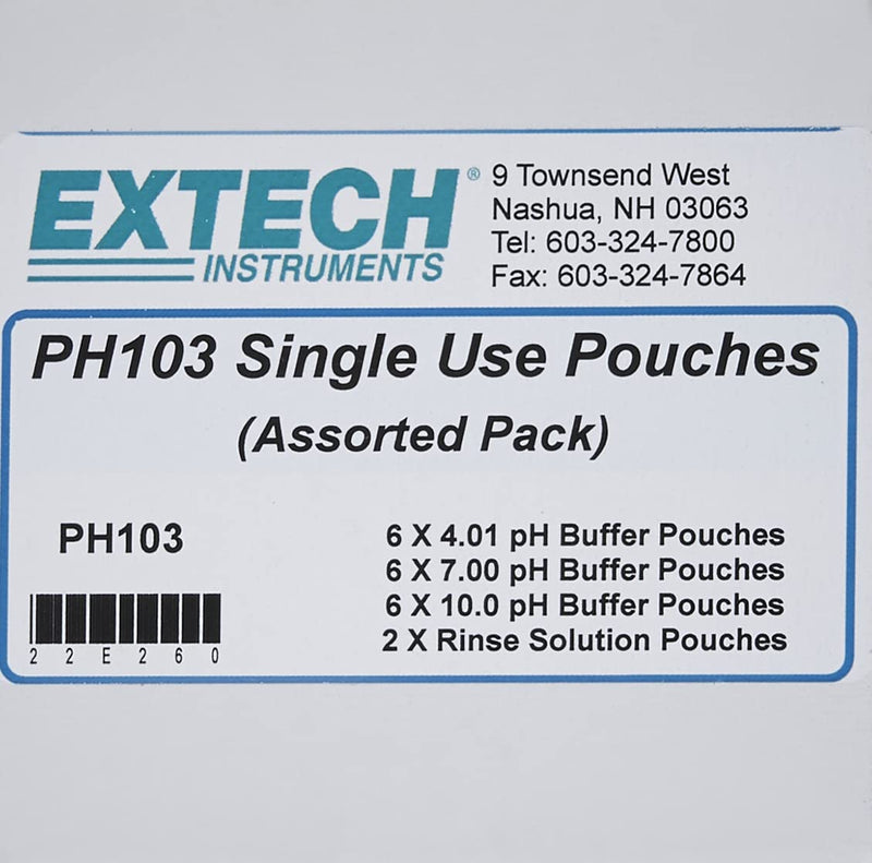 Extech PH103 Tripak Buffer Solution Pouches - Portable pH Calibration Kit with 3 Pre-Measured Packets (pH 4, pH 7, pH 10) - Ready-to-Use Standard Solutions for Lab, Field, Water Testing | Pre-measured buffer pouches, pH 4 / pH 7 / pH 10, single-use sea...