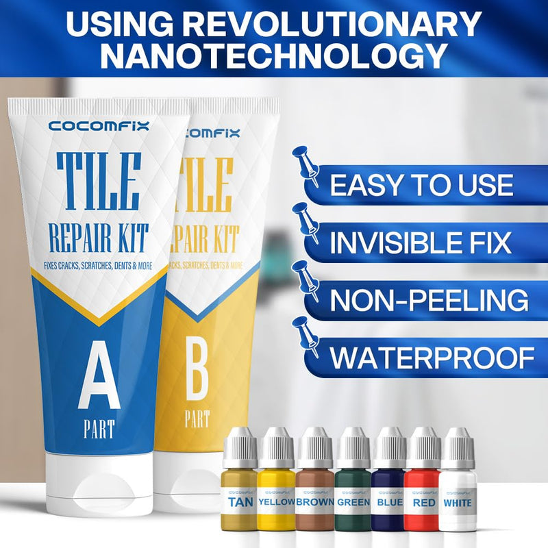 Tile Repair Kit, Ceramic Tile Chips & Cracks Repair Kit(Color Match), Porcelain Tile Repair Kit with Super Strong Adhesion, Fix Chips, Cracks and Holes on Ceramic Tile, Porcelain, Acrylic, Fiberglas No. 03 Color Match - NewNest Australia