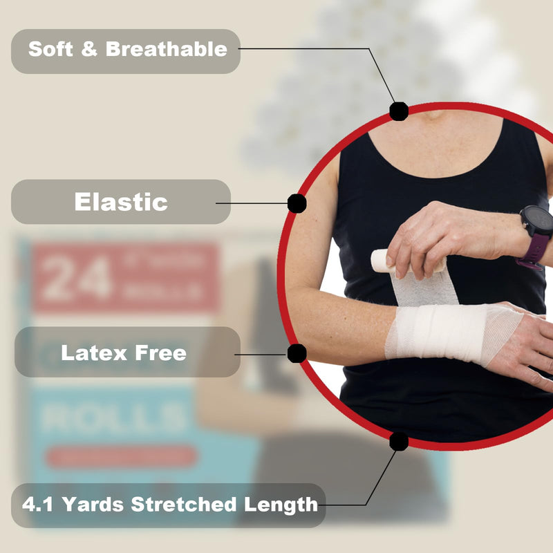 32 Pack Gauze Rolls Bandages 4 ” x 4.1 yd Premium Quality Lint and Latex-Free Conforming Stretch Bandages Designed for Effective Wound Care for Wound Dressing Support (Individually Packed) Pack of 32