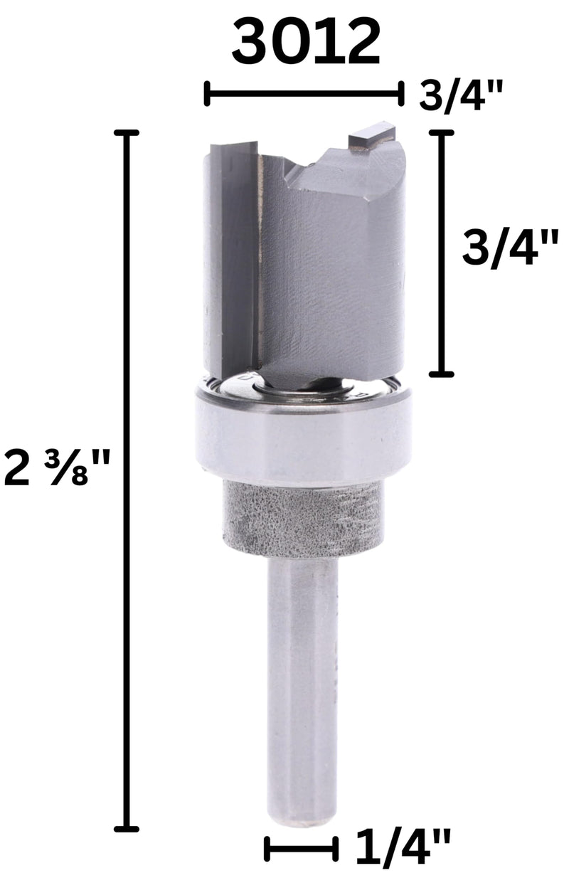 Whiteside 3012 Template Router Bit with Ball Bearing Guide (Shank: 1/4", Cutting Diameter: 3/4", Cutting Length: 3/4", Overall Length: 2-3/8")
