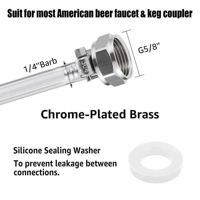 Draft Beer Line with Barb Connector, Kegerator Accessory Kit Beer tower Brewing Tubing Hose, 5 Feet Clear Vinyl Tubing Draft Beer Dispensing 3/16" ID 7/16" OD Tubing Hose for Beer Tap D Coupler