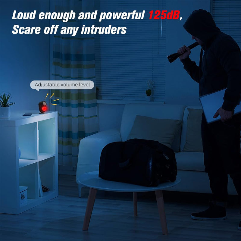 125dB Loud Motion Sensor Alarm with 328ft Remote Control(40ft PIR Detector, 3*AA Batteries), Indoor Wireless Infrared Security Motion Detector with Siren for Home/Shed/Garage (Black) Black
