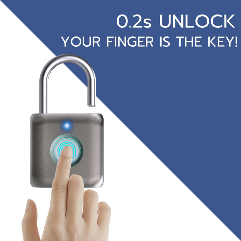 Pothunder Fingerprint Smart Padlock Lock, Biometric Metal Keyless Thumbprint Lock, Waterproof, USB Rechargeable, for Gym Locker, School Locker, Luggage, Backpack, Suitcase(Gray) Gold