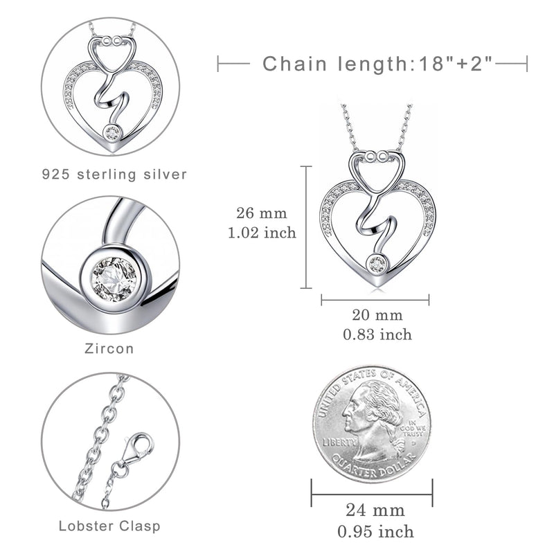 Nurse Gifts Stethoscope Necklace for Women 925 Sterling Silver Stethoscope Pendant Necklaces Nurse Jewelry Gifts for Women